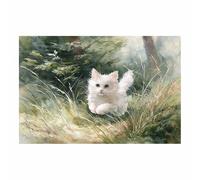 HUYEEI Tela artistica da parete, Gatto che gioca con l'erba, moderna arte, per chambre à coucher da letto soggiorno ufficio Decorazioni della casa(bianco)-30x50cm Non incorniciato