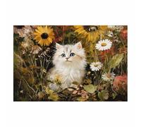 HUYEEI Tela artistica da parete, Gatto che guarda un fiore, moderna arte, per chambre à coucher da letto soggiorno ufficio Decorazioni della casa(bianco)-80x120cm Non incorniciato