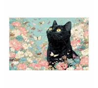HUYEEI Tela artistica da parete, Gatto che insegue le farfalle, moderna arte, per chambre à coucher da letto soggiorno ufficio Decorazioni della casa(nero)-30x50cm Non incorniciato