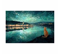 HUYEEI Tela artistica da parete, Gatto che si gode il panorama, moderna arte, per chambre à coucher da letto soggiorno ufficio Decorazioni della casa(giallo)-80x120cm Non incorniciato