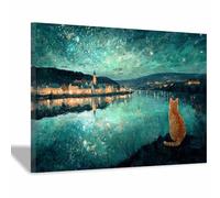 HUYEEI Tela artistica da parete, Gatto che si gode il panorama, moderna arte, per chambre à coucher da letto soggiorno ufficio Decorazioni della casa(giallo)-60x90cm Incorniciato