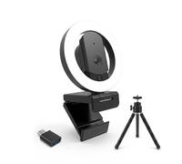 HUYEOOG Webcam 4K Ultra HD con microfono, luce di riempimento a 3 colori e copertura per la privacy, webcam grandangolare a 90° con treppiede e adattatore USB C, Plug & Play per PC/Laptop/Zoom