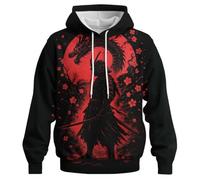 HUYTBYG Felpa con cappuccio Samurai stile giapponese da uomo, Nero , M