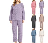 HUYTBYG Pigiama da donna soffice da donna, set da 2 pezzi | Pigiama termico da donna a maniche lunghe con pullover e pantaloni, set morbido e accogliente, biancheria da notte in peluche