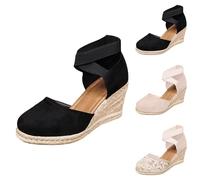 HUYTBYG Sandali in iuta, con punta chiusa, da donna, con zeppa, con cinturino alla caviglia, sandali da passeggio alla moda, sandali con plateau spesso, sandali per vacanze all'aperto con retro