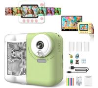 Huzeye Snapalette Printcam, mini fotocamera sportiva HD, fotocamera a stampa istantanea per bambini, video HD 1080p, zoom 10x, time lapse, può immaginare video/giochi puzzle/MP3, fotocamera per