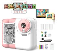 Huzeye Snapalette Printcam, mini fotocamera sportiva HD, fotocamera a stampa istantanea per bambini, video HD 1080p, zoom 10x, time lapse, può immaginare video/giochi puzzle/MP3, fotocamera per