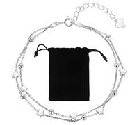 HUZNA 2 in 1 Bracciale Donna Argento 925 Catena Stella Braccialetto, Bracciale in Argento Con Stelle e Perline Per Le Donne, Regolabile, Regalo Mamma Amica Compleanno,Bracciali per Donna Ragazze