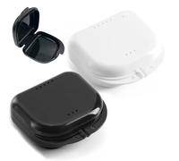 HUZNA 2 Pezzi Cura Dental Box Portaprotesi In Plastica,Porta Apparecchio Denti, Custodia per Protezione Gengivale,Per Dentiera, Custodia Bite Dentale, Apparecchio Denti, Ortodonzia(Nero + Bianco)