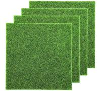 HUZNA 4 Pezzi Erba Artificiale,15x15cm Tappeto Decorativo per Giardino in Miniatura,Compatibile con Mini Giardino,per Case Delle Bambole per Interni ed Esterni
