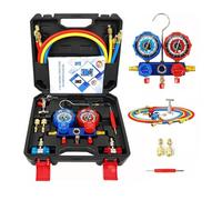 Hvac Gauge, Ricarica Kit, Refrigerant Tool Set, Pressure Gauge with Hose, Easy Connection System, for Car Ac Repair Garage Maintenance, 15x10x3 Inches, Blue Red, 1 Set