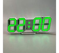 HVBIHRJIP 3D LED Digital Desktop Alarm Clock,Wall 9.5 Inch Wall Desk Timer Brightness Adjustable with Snooze Function, Night Light Clock Date,Temperature Display,Black Frame Orange Light(Green)