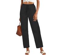 HVEPUO Pantaloni estivi da donna, leggeri, a vita alta, in cotone, per il tempo libero, B-nero, S
