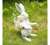 hvfun Fioriera a forma di coniglio in resina con cestino in vimini, porta piante a forma di coniglio, per esterni, decorazione statua animale da giardino