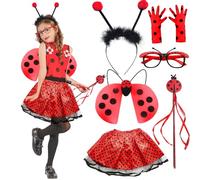 HVIERO 6 pezzi costume da coccinella per bambini con coccinella, gonna a ali e accessori per carnevale, costume da coccinella, costume da coccinella, costume da coccinella, gonna