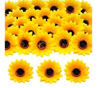 HVIHWI 30 teste di girasole artificiali, 9 cm, fiori artificiali, girasoli, fiori di seta, girasole, fiori gialli, fiori decorativi per fai da te, matrimonio, giardino, feste, artigianato