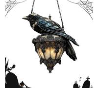 Hvjwfu Crow Halloween Decor Gothic - Gothic Crow On Lantern Ornament Sign, 2D Acrylic Sign Home Decorations Spooky Outdoor Indoor Party Supplies Suitable for Living Room Bedroom Yard Patio-A