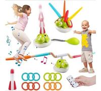 Hvjwfu Giocattoli Bambini 3-12 Anni | 3 in 1 Gioco Musicale per Esterno con Telecomando | Salto, Lancio Anelli & Razzo Dinamico | Regalo per Ragazzi e Ragazze Sport, Dinosauro, Educativo, Giardino-A