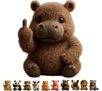 Hvjwfu Middle Finger Plush Animal Toy, Cute Funny Middle finger Plush Dog, Highland Cow, Mini Middle Finger Animal Statue, Stress Relief Decor Gift, for Home Office Desk-hippo