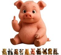 Hvjwfu Middle Finger Plush Animal Toy, Cute Funny Middle finger Plush Dog, Highland Cow, Mini Middle Finger Animal Statue, Stress Relief Decor Gift, for Home Office Desk-pig