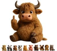 Hvjwfu Middle Finger Plush Animal Toy, Cute Funny Middle finger Plush Dog, Highland Cow, Mini Middle Finger Animal Statue, Stress Relief Decor Gift, for Home Office Desk-Highland dairy cows