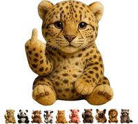 Hvjwfu Middle Finger Plush Animal Toy, Cute Funny Middle finger Plush Dog, Highland Cow, Mini Middle Finger Animal Statue, Stress Relief Decor Gift, for Home Office Desk-leopard