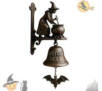 Hvjwfu Vintage Halloween Witch doorbell, Campanello da Strega Vintage di Halloween, Campana in ghisa con Strega Volante e Scopa, Gancio per Porta d'ingresso, Portico o cancello da Giardino -B