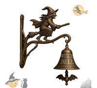 Hvjwfu Vintage Halloween Witch doorbell, Campanello da Strega Vintage di Halloween, Campana in ghisa con Strega Volante e Scopa, Gancio per Porta d'ingresso, Portico o cancello da Giardino -A