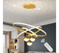 HvKvHvY Lampadari a LED da soffitto, 3 luci dorate a isola da cucina, con telecomando, 30 + 40 + 60 cm, plafoniere moderne con memoria dimmerabile, per soggiorno camera da letto, oro