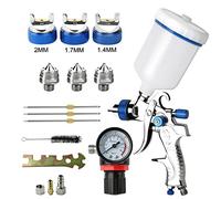 HVLP Pistola a spruzzo ad alta atomizzazione con regolatore di pressione dell'aria Serbatoio vernice da 600 cc e 3 ugelli Pistola Verniciatura per riparazioni di piccoli mobili per auto