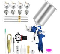 HVLP Pistola a spruzzo con tazza in alluminio da 1000 cc e 4 ugelli da 1,4 mm, 1,7 mm, 2,0 mm, 2,5 mm, H-827, sistema professionale di spruzzatura a spruzzo per auto, mobili, verniciatura a parete
