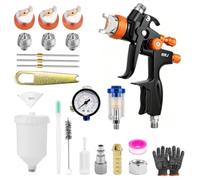 HVLP - Pistola a spruzzo professionale con 3 ugelli da 1,3 mm/1,7 mm/2,0 mm, pistola a spruzzo professionale a gravità, con misuratore di pressione in plastica da 600 ml