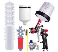 HVLP - Pistola a spruzzo professionale con ugello da 1,3 mm e tazza di plastica da 600 ml, sistema a spruzzo fine per verniciatura auto (1,3 mm con 10 tazze per pistola a spruzzo)