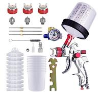 HVLP-Spritzpistole, Farbspritzgerät mit 10 Stück 600ML Einwegbechern&Druckmesser, Auto-Spritzpistolen-Kit mit 3 Düsen 1.4/1.7/2mm&Farbmischbecher (Rosso)
