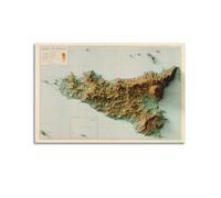 HVLS Poster vintage in rilievo 2D con mappa della Sicilia, su tela, decorativa, per camera da letto di famiglia, 50 x 75 cm
