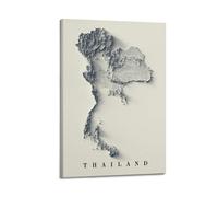 HVLS Stampa artistica su tela decorativa con mappa della Thailandia in rilievo 2D, per camera da letto, 30 x 45 cm