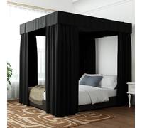 Hvqic Tende a baldacchino nero per letto king size, tende resistenti alla luce