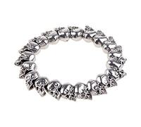 HVRFJXI Bracciale con teschio pesante in lega con stringa teschi 3D Punk gotico Rock and Roll Gioielli color argento lucido da uomo Bracciale scheletro da uomo