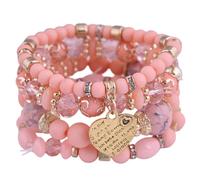 HVRFJXI Elastico multistrato elasticizzato con ciondolo a forma di cuore in cristallo e dettaglio frangia per donne hippie ispirato all'amicizia elastica, Misura unica, come descritto