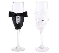 HVRFJXI Set di 2 calici da champagne per matrimonio con fiori di perle e cristalli, trasparenti, ideali come regalo per feste e matrimoni, usa e getta