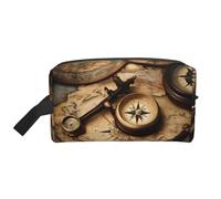HVTTIOR Compass and Old World Map Print Toiletries Makeup and Daily Essentials Borsa da viaggio grande capacità con cerniera, bianco, taglia unica