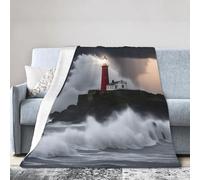 HVTTIOR Coperta in flanella con stampa faro in tempesta, accogliente, traspirante, accogliente, per tutte le stagioni, per letto, divano, campeggio