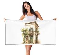 HVTTIOR Telo mare con stampa di un edificio antico con ramo d'ulivo romano e stampa greca, leggero, ad asciugatura rapida, per l'estate e il relax a bordo piscina