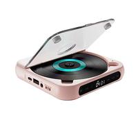 HVVENTY Lettore CD portatile schermo LED, lettore stereo, montaggio a parete, lettore CD musicale con radio FM, rosa