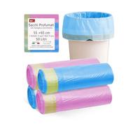 HW CASA 60 PZ Riciclabile al 100% Sacchetti Spazzatura 50 Litri,Sacchetti Spazzatura 55x65 Colorati,Sacchetti Pattumiera con Maniglia a Scorrimento,Antigoccia Buste Spazzatura con Profumazioni Varie