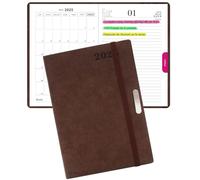 HW CASA Agenda 2025 Giornaliera A5 Copertina Rigida 200 Pagine Un Giorno per Pagina Planner con Divisori Colorati Mensili Portapenne Segnalibro a Nastro Carta Spessa Taccuino