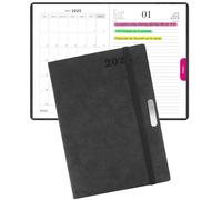 HW CASA Agenda 2025 Giornaliera A5 Copertina Rigida 200 Pagine Un Giorno per Pagina Planner con Divisori Colorati Mensili Portapenne Segnalibro a Nastro Carta Spessa Taccuino