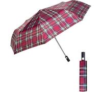 HW CASA Ombrello Pieghevole Antivento Plaid Classico,105 CM Grande con 8 Nervature in Lega di Fibra di Vetro,Apertura Chiusura Automatico da viaggio portatile,Uomo,Rosso