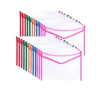 HW CASA Portadocumenti A4 - Set di 24 cartelline Sacchetto trasparente con tasche per etichette - Per libri, cosmetici, scuola e ufficio