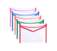 HW CASA Portadocumenti A4 - Set di 5 cartelline Sacchetto trasparente con tasche per etichette - Per libri, cosmetici, scuola e ufficio